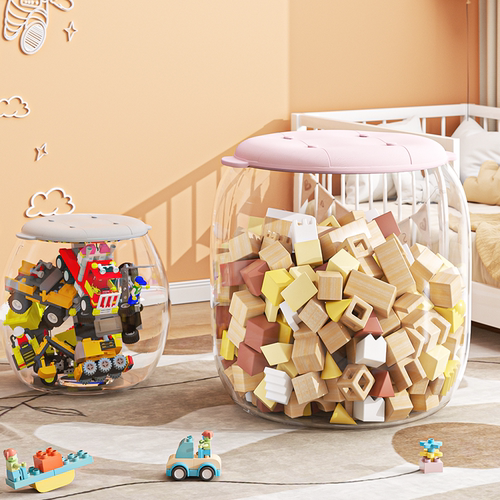 毛绒玩具积木收纳桶透明收纳凳