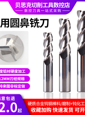 CNC加工中心钨钢铣刀3刃铝用合金铣刀圆鼻刀R0.2 0.3 6 8 10 12R3
