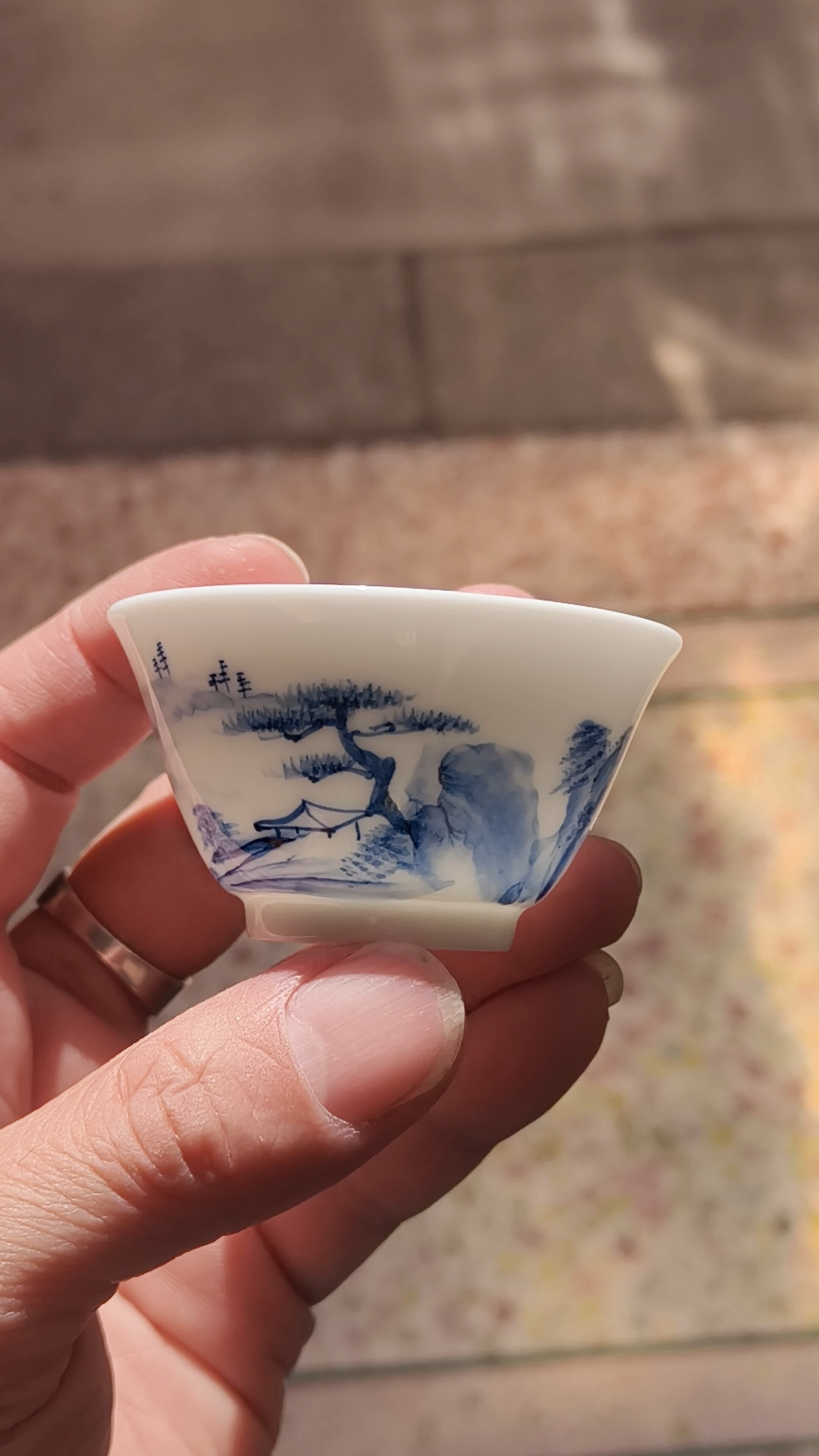 潮 州工夫茶纯手工手绘青花瓷茶杯若深珍藏釉下蓝彩小陶瓷 茶杯品