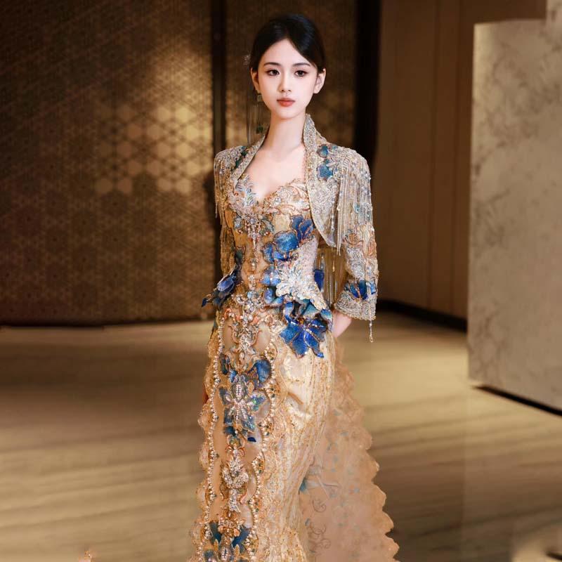 秀禾服2024新款高级重工拖尾新娘结婚婚礼敬酒服中式嫁衣出阁服冬