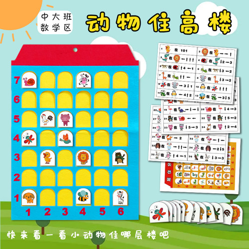 幼儿园中大班数学区动物住高楼1到7楼儿童游戏自制益智类玩教具