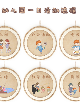 幼儿园环创墙面装饰田园森系风方形圆形六角形壁挂饰自制麻绳麻布