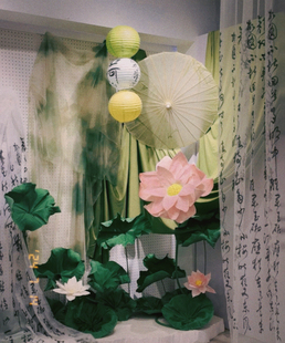 绿色纱幔布料中式吊顶装饰中国风婚庆婚礼背景国风古风网红纱布料