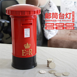 创意英国邮筒台灯 带存钱罐功能迷你LED小夜灯触摸式感应灯学生灯