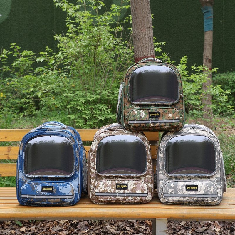 厂家直供迷彩风宠物猫背包外出便携双肩背包透明太空舱透气猫