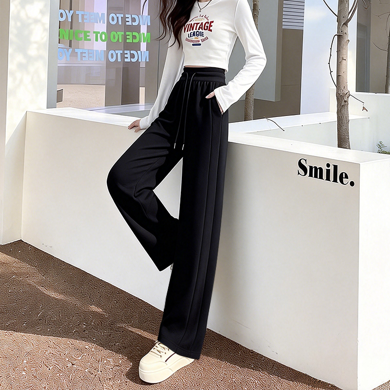 黑色直筒休闲裤女春秋百搭大码梨形身材胖mm显瘦宽松阔腿运动卫裤,女装/女士精品,休闲裤,淘宝优惠券,粉丝福利购,淘宝优惠卷