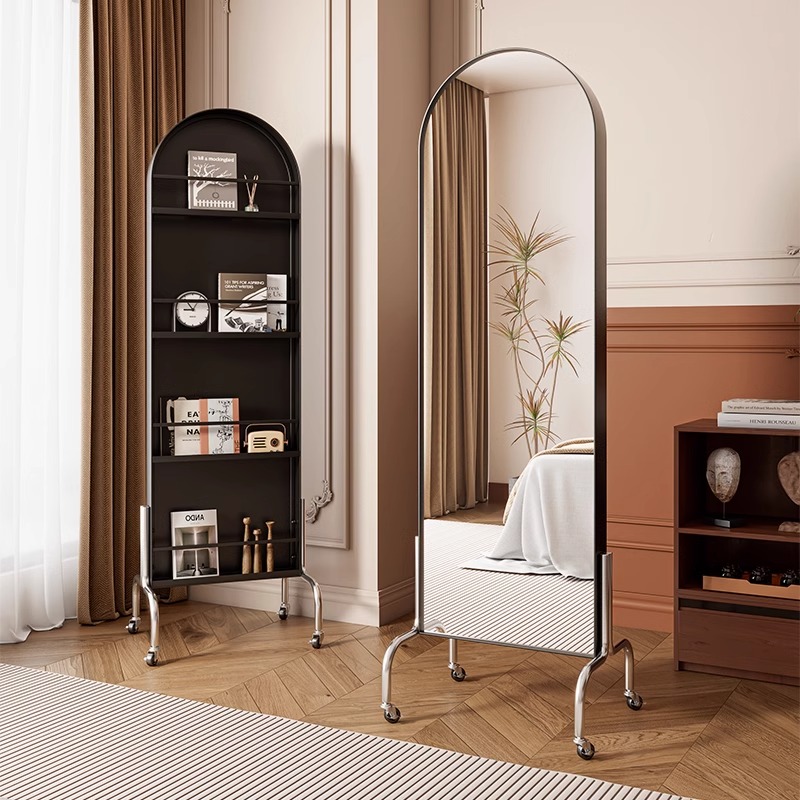可移动全身镜客厅卧室家用落地镜网红带收纳杂志架书报架全身镜