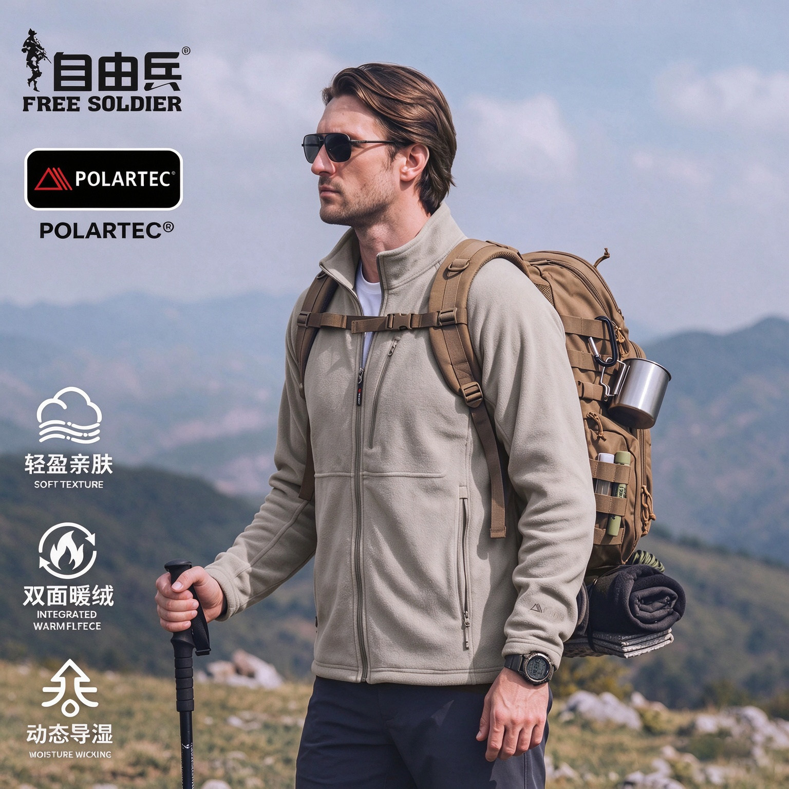 【POLARTEC】自由兵月隐P200抓绒衣男士两面绒冲锋衣内胆保暖外套