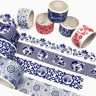 酒店中国风青花瓷胶带纸包边条布置墙面美化贴纸面环境装饰遮丑
