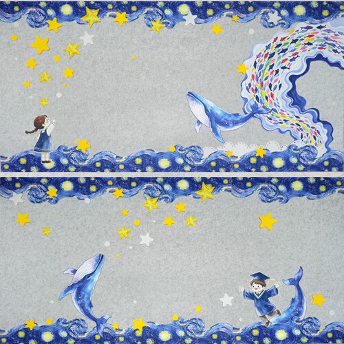 星空蓝鲸鱼卡通梦幻海洋风壁饰