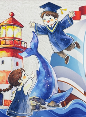 中小学幼儿园励志鲸鱼灯塔墙贴
