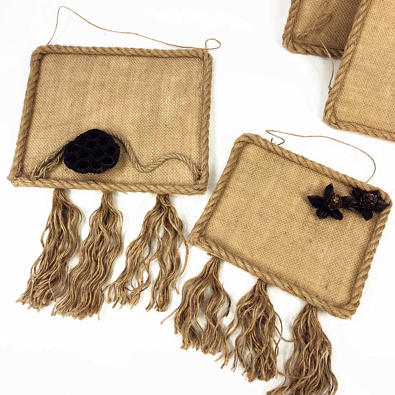 幼儿园墙面装饰环创diy创意麻布方形木板挂饰装材料流苏门牌吊饰