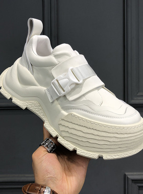 欧洲站男鞋2026春季新款魔术贴厚底增高休闲鞋个性牛皮百搭潮鞋男