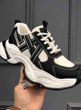 黑白机甲风老爹鞋男鞋厚底增高网面透气男士运动鞋潮牌百搭休闲鞋
