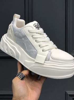 2026新款简约帆布鞋厚底休闲板鞋百搭皮拼布透气轻便时尚流行男鞋