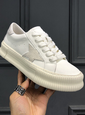 男鞋真皮小白鞋2026春季新款百搭设计款休闲鞋男透气厚底星星板鞋