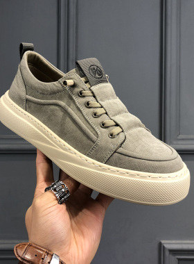 男鞋2026春季新款高端布面休闲鞋男士板鞋潮流百搭厚底增高板鞋