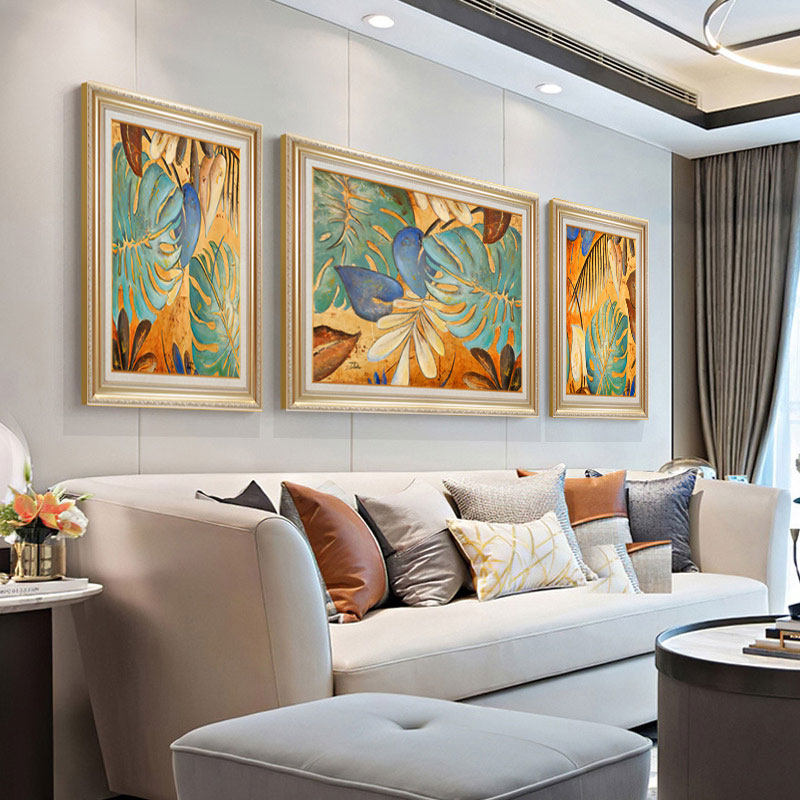 装饰画沙发背景墙美式油画肌理欧式三联2024新款高级正品客厅挂画,家居饰品,现代装饰画,淘宝优惠券,粉丝福利购,淘宝优惠卷