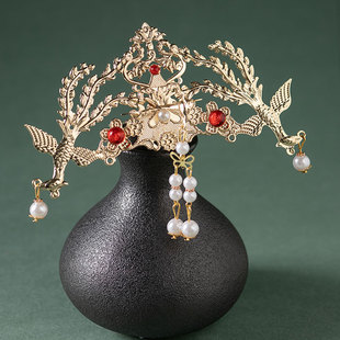 汉服发冠古风发钗头饰复古宫廷凤冠顶簪古装步摇配饰超仙飞天饰品