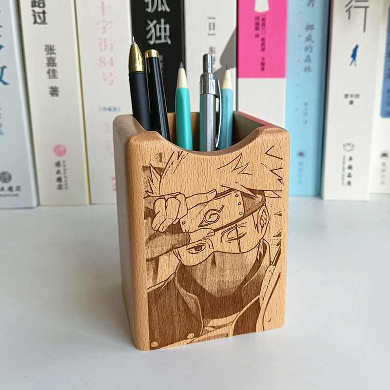 火影忍者周边纯实木手工diy笔筒 动漫文具手绘生日礼物定制礼品