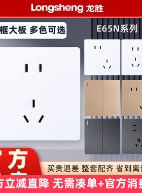龙胜开关插座面板 86型墙壁 一开大板二开错位斜五孔USB套装E65N