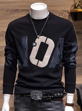 卫衣男秋冬22023新款韩版潮流修身青年帅气字母加厚印花休闲外套