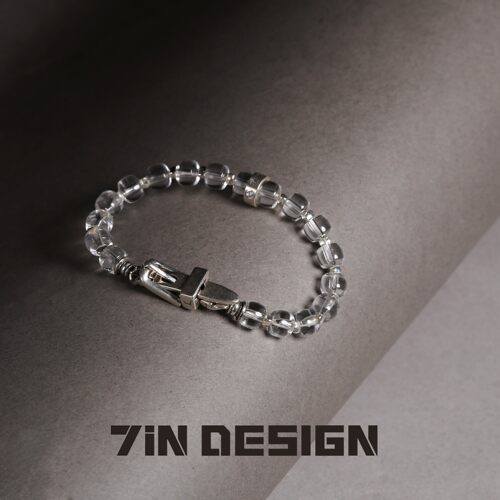 7in【如镜】原创小众设计师高级感天然白水晶手串925纯银情侣手链