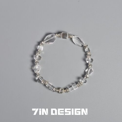 7in【若冰】原创小众设计高级感天然白水晶手串情侣叠戴纯银手链
