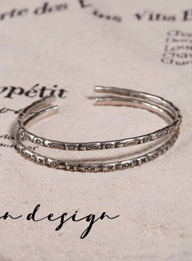 7in 925银手镯 【旋律】小众设计手作叠搭个性复古闺蜜款手镯