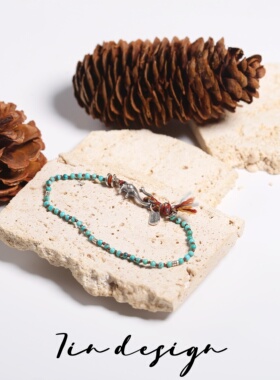 925银手链 7in【倾向】原创小众设计复古手作编织绿色情侣银手链