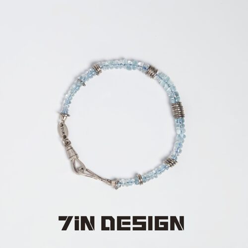 7in【碧落】原创轻奢小众精致天然海蓝宝手串配饰925纯银情侣手链