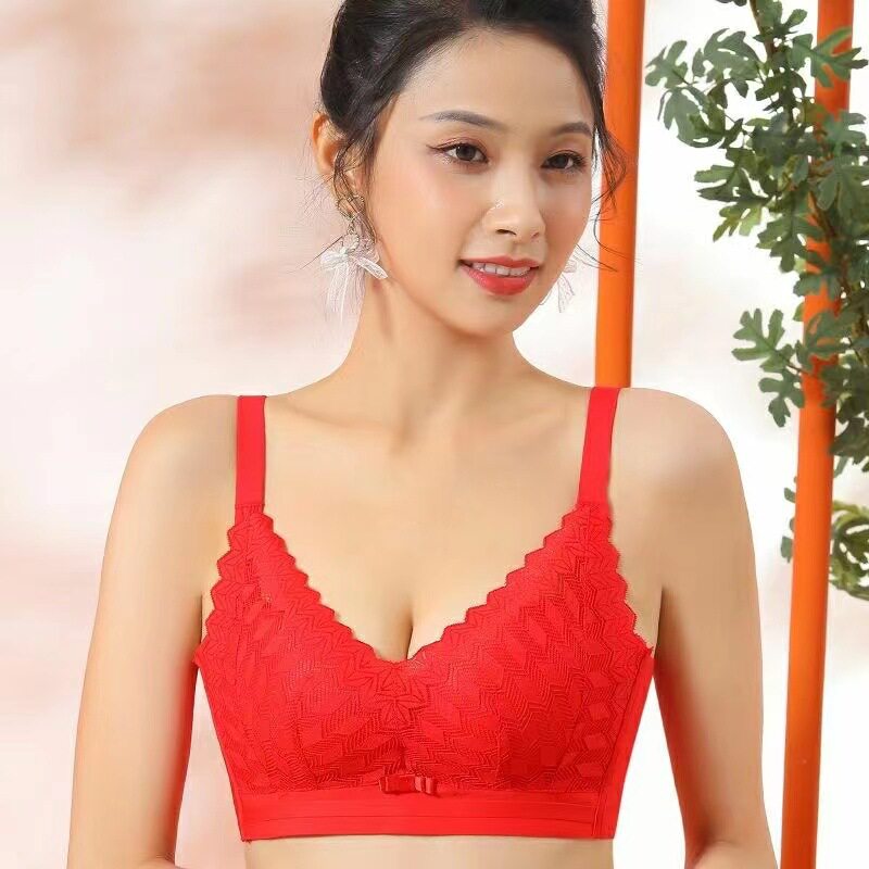 缦语红色本命年无钢圈侧翼无骨卷文胸