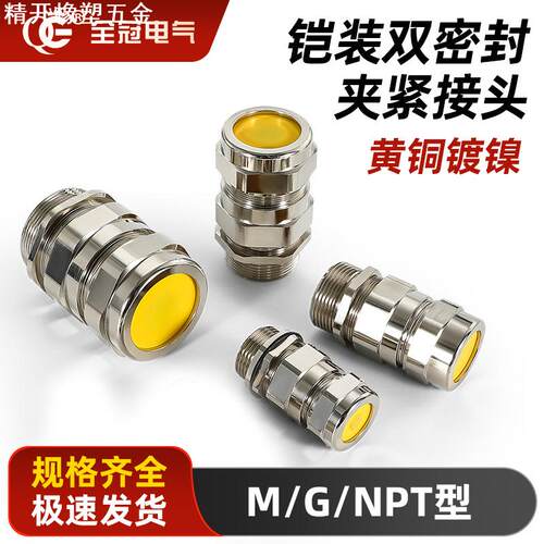 有证铠装防爆格兰头双密封金属电缆防水接头船用填料函双压盖黄铜