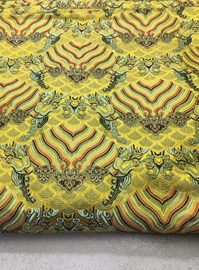 织锦缎唐装汉服面料服装旗袍布料cosplay黄色水波浪花古装桌旗