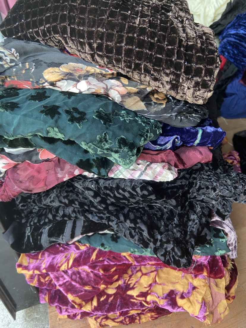 桑蚕丝真丝绒乔绒零料烂花绒烂花绡服装面料练手布料