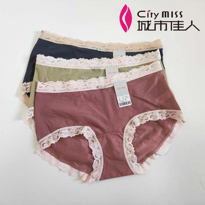 内裤女城市佳人官旗舰店92343中腰冰丝透气蕾丝边短裤