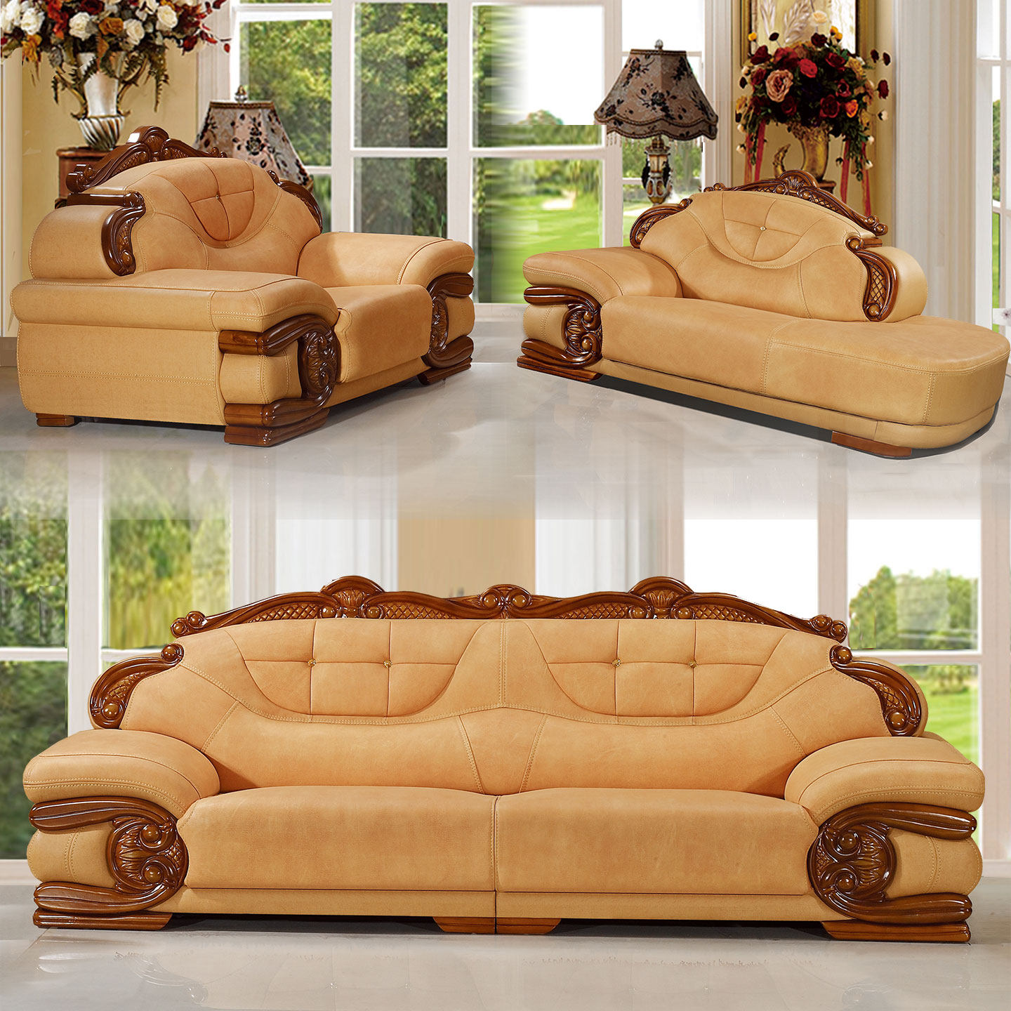 真皮沙发头层牛皮客厅组合三人贵妃高档欧式实木雕花厚皮大小户型