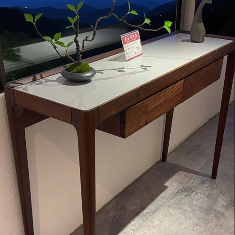 2025新中式黑胡桃白蜡木全实木长条案现代简约入户玄关台家用客厅