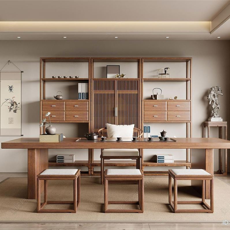 新中式实木茶桌椅组合禅意功夫茶台家用泡茶桌侘寂风茶室家具定制