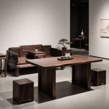 北美黑胡桃罗汉床茶桌椅组合实木大板新中式家用茶几办公室泡茶台