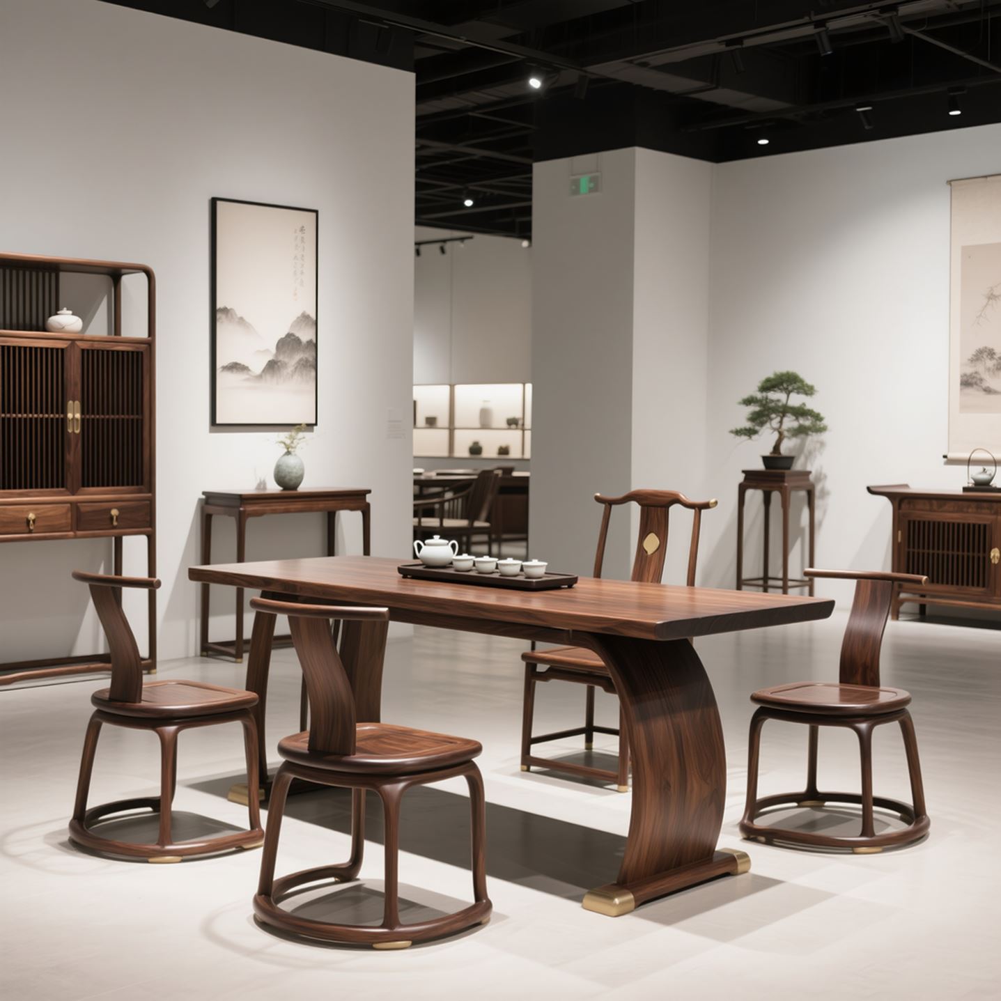 新中式黑胡桃木茶桌宋代美学禅意高端实木茶台办公室客厅家用家具