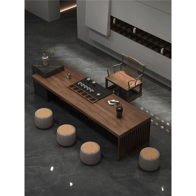 北美黑胡桃木新中式茶桌椅组合禅意空间办公室茶室实木功夫泡茶台