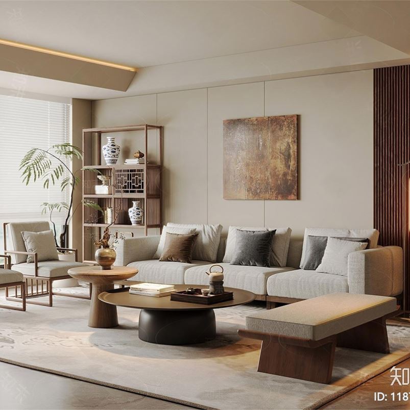 新中式实木沙发组合宋式美学禅意客厅现代简约轻奢布艺沙发椅家具