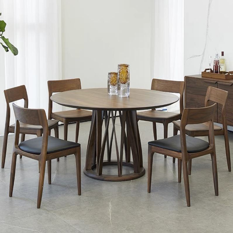 北美黑胡桃木餐桌实木圆形饭桌餐厅家具洽谈桌子吃饭家用茶桌茶台