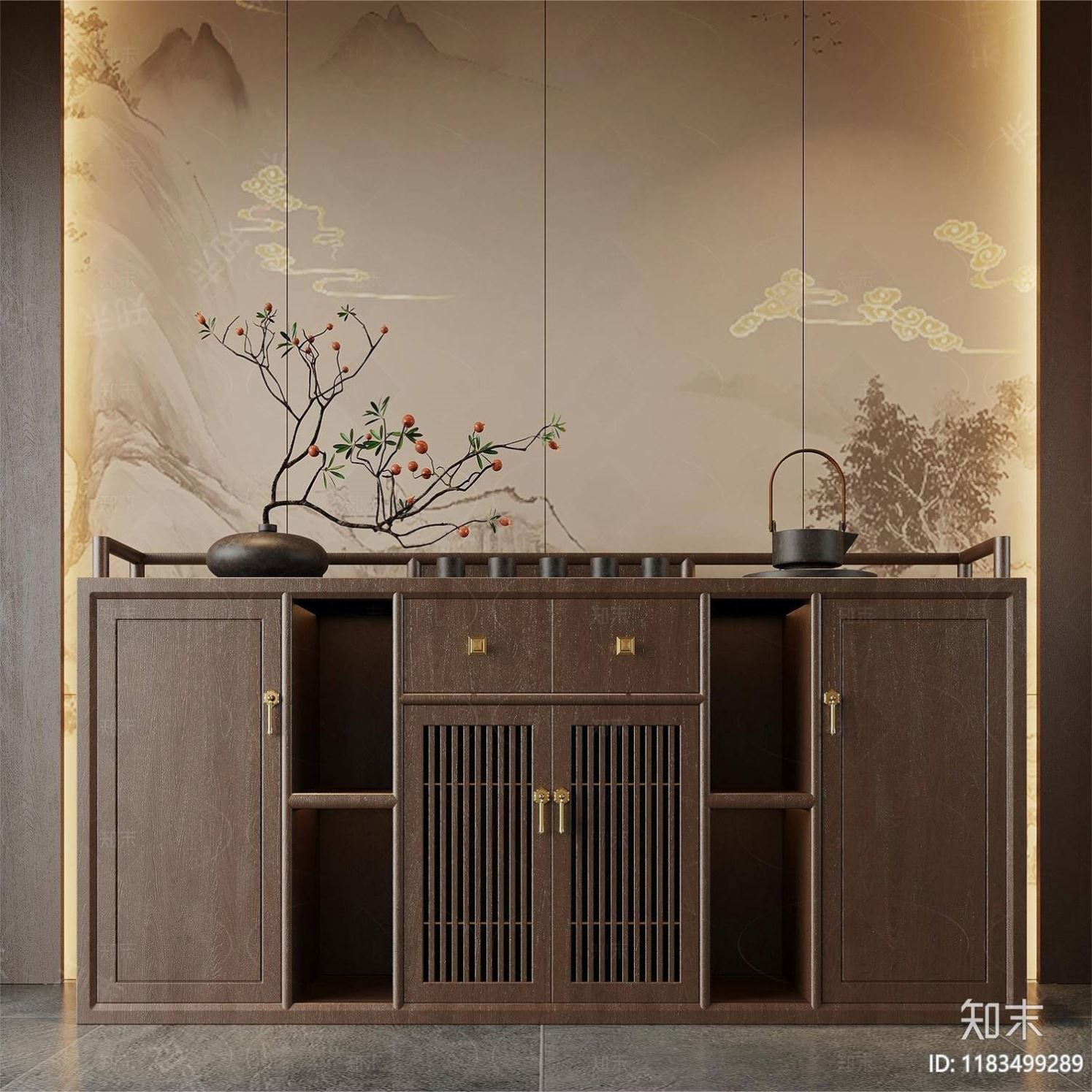 新中式实木餐边柜现代简约餐厅茶水柜储物柜宋式风客厅玄关柜定制