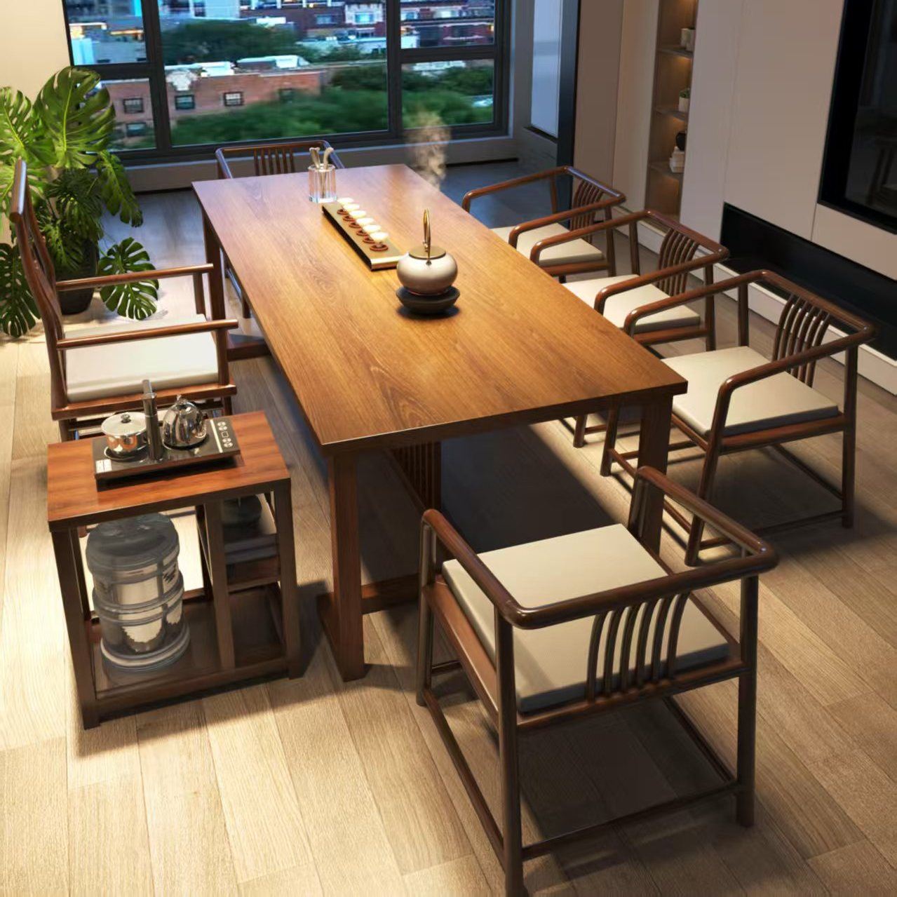 新中式实木茶桌椅组合2025茶台禅意黑胡桃白蜡木办公室酒店民宿