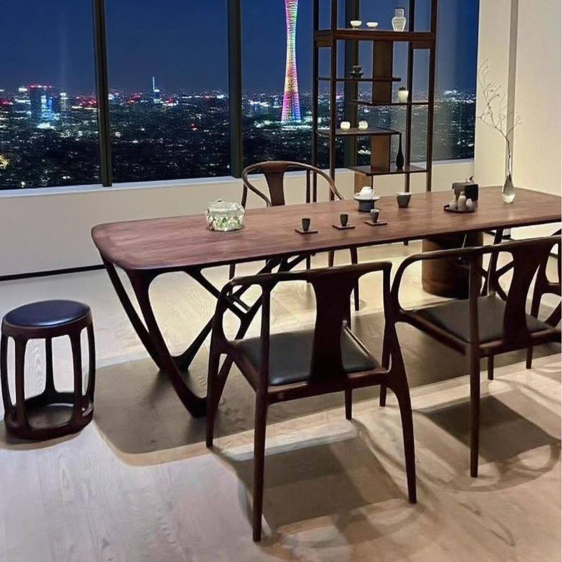 新中式实木茶桌椅组合禅意办公室黑胡桃白蜡木办公室酒店民宿高端