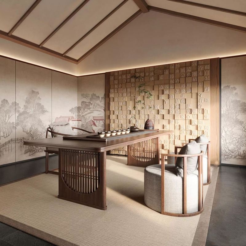 新中式实木茶桌椅禅意功夫茶台一体干泡茶台简约宋式美学茶室家具