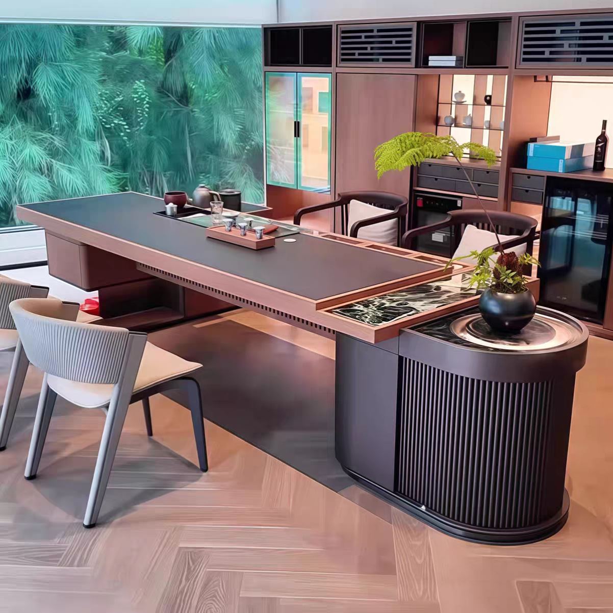 设计师同款泡茶桌宋氏美学黑胡桃木白蜡木茶桌别墅高端定制茶台