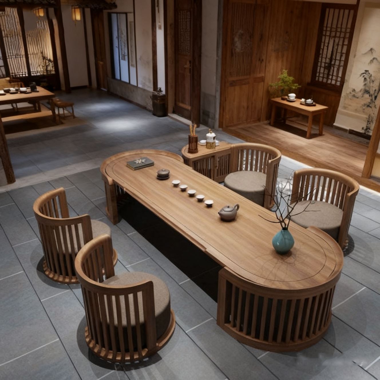 宋式美学办公室民宿酒店茶桌椅黑胡桃木高端定制泡茶台设计师同款